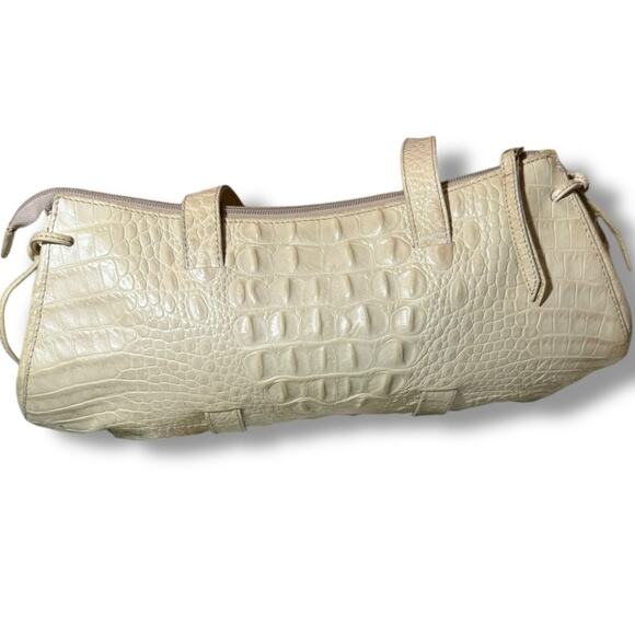 Vintage Brahmin Croc-Embossed Leather Barrel Shoulder Bag – Ivory / Cream - Picture 2 of 10